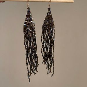 Beaded earrings with 14 Kt gold-filled loop / black earrings